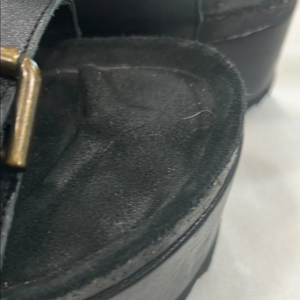 FREE PEOPLE INTENTIONALLY BLANK Black Platform Sandals with Gold Buckles